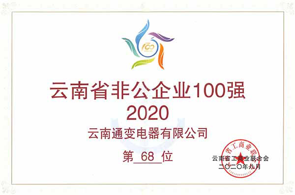 云南通变电器有限公司荣登2020云南省非公企业100强